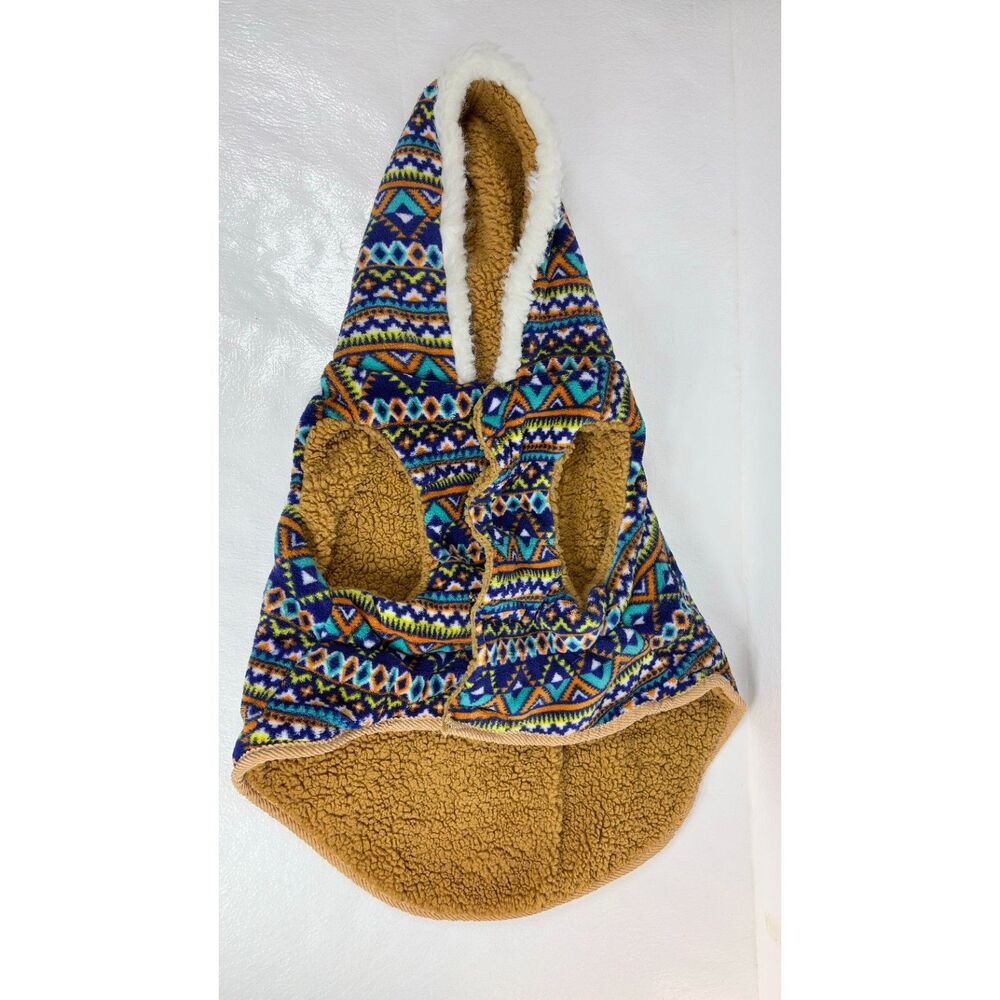 Vibrant Life Hooded Fleece Dog Coat Tribal Pattern Corduroy Accent Large